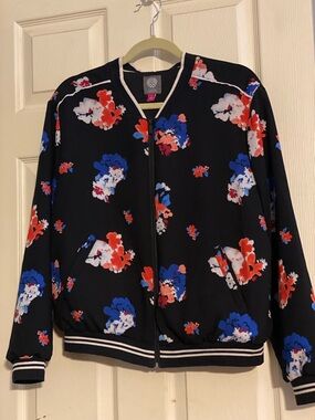 Vince Camuto Black Jacket with Blue & Red Floral Accents